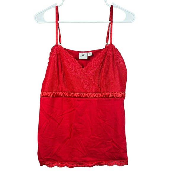 Y2K Holiday Red Lace Babydoll Cami Tank Top Plus 1X Worthington Satin Trim - Picture 1 of 8